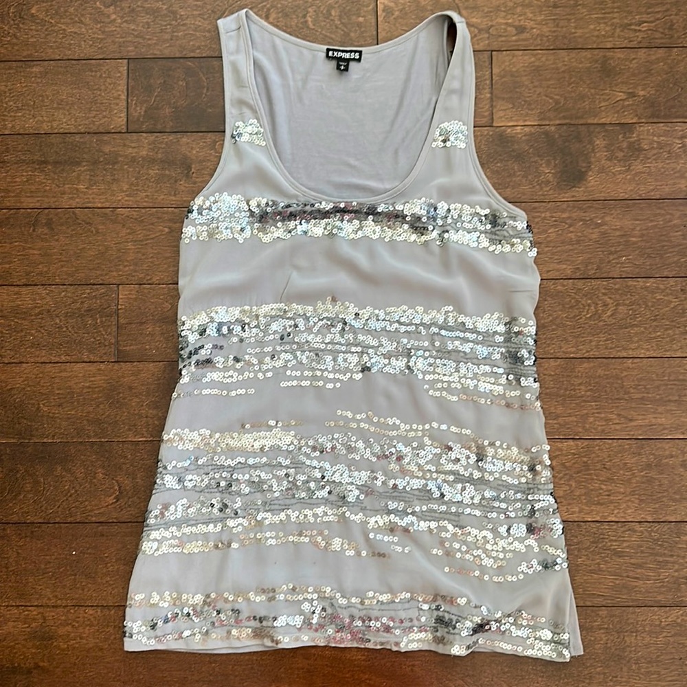 Express Silver Sequin Tank Gray S